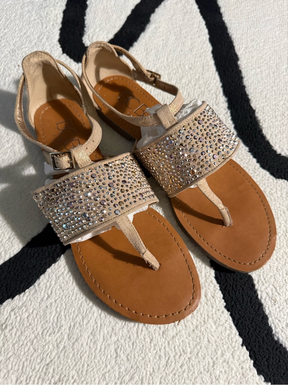 Women's BCBG Rhinestone T-Strap Sandals - Champagne